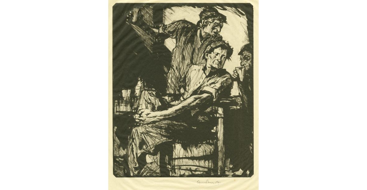 Frank Brangwyn, Men Drinking at Table, 1910, lithograff